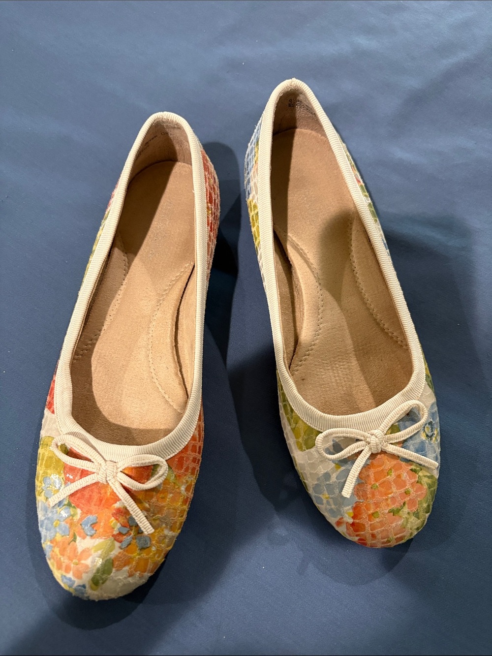 AEROSOLES Floral Canvas Ballet Flats - Orange, Blue, Green